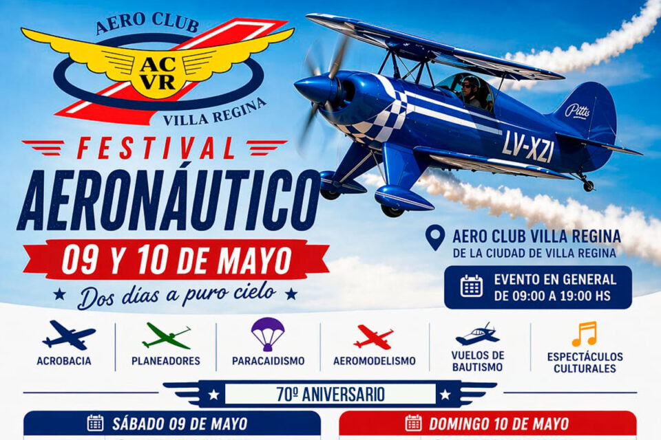 Aeroclub Villa Regina celebrará su 70 aniversario con un gran festival aéreo
