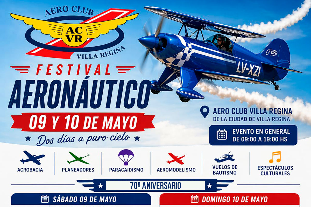 Aeroclub Villa Regina celebrará su 70 aniversario con un gran festival aéreo
