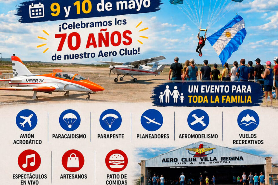 Aeroclub Villa Regina celebrará su 70 aniversario con un gran festival aéreo